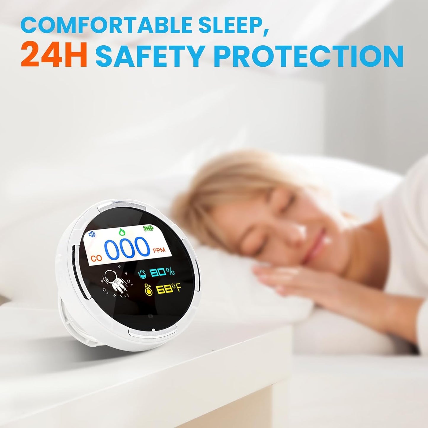 Portable Carbon Monoxide Detector, 3 in 1 CO Detector/Temp/Humidity, Rechargeable Real-Time Travel CO Monitor, Gas Detector for Home with Loud Alarm for Air Safety