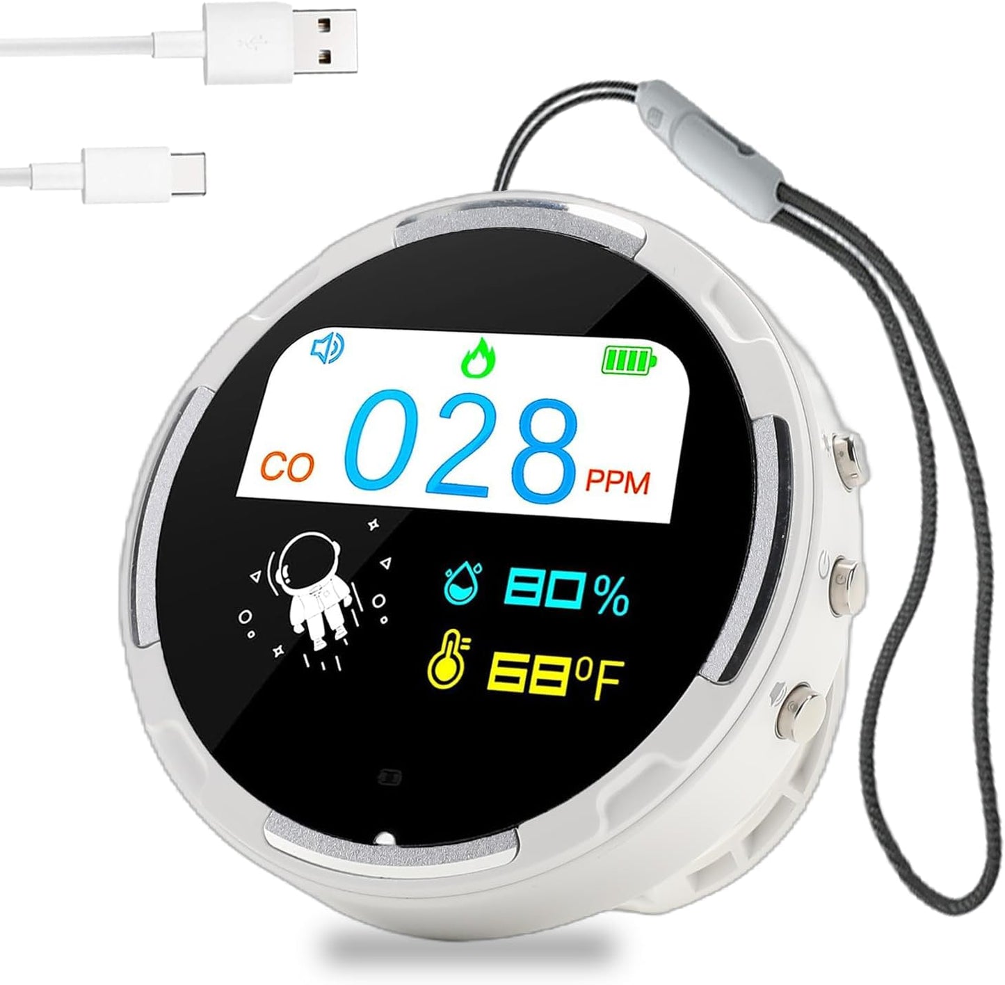 Portable Carbon Monoxide Detector, 3 in 1 CO Detector/Temp/Humidity, Rechargeable Real-Time Travel CO Monitor, Gas Detector for Home with Loud Alarm for Air Safety